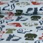 Preview: Baumwolljersey Hundeköpfe grün blau rostorange auf weiß